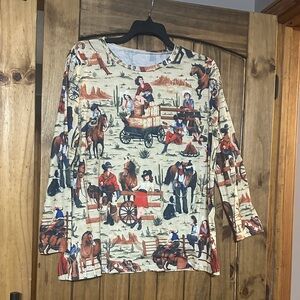 SHEIN Western Print Long Sleeve Tee